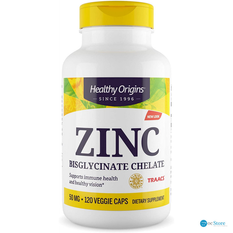 Цинк бісгліцинат, Zinc, Healthy Origins, 50 мг, 120 вегетаріанських капсул