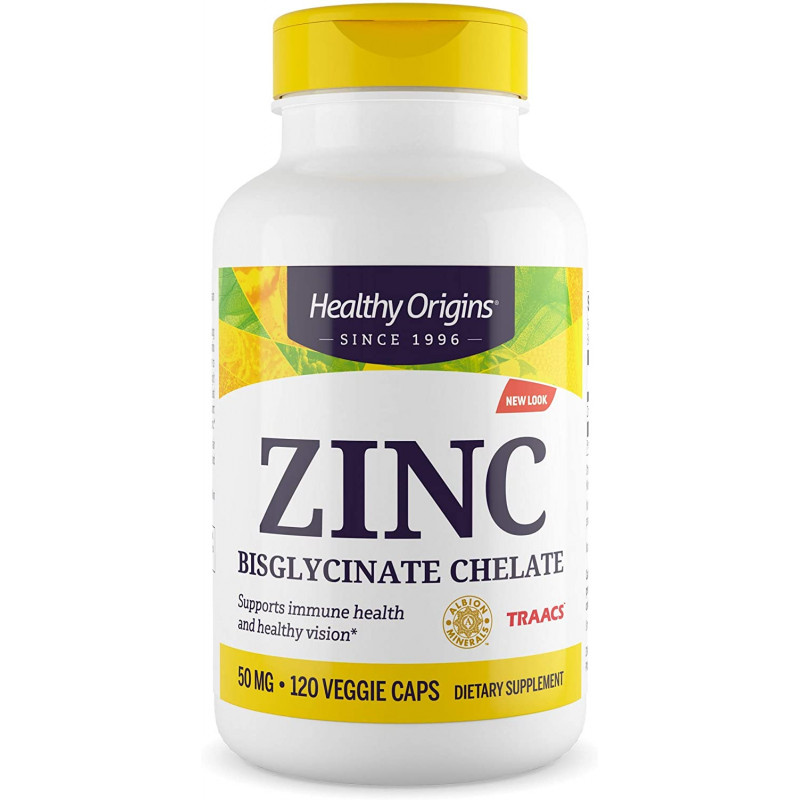 Цинк бісгліцинат, Zinc, Healthy Origins, 50 мг, 120 вегетаріанських капсул