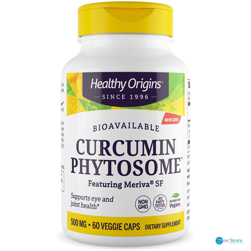 Куркумін, Curcumin Phytosome, Healthy Origins, фітосоми куркуміну за участю Meriva SF, 500 мг, 60 вегетаріанських капсул