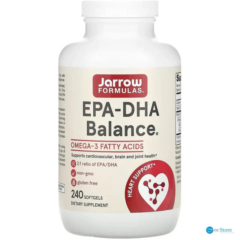 Риб'ячий жир баланс, Fish Oil EPA-DHA Balance, Jarrow Formulas, для підтримки серцево-судинної системи, 2000 мг, 240 капсул (1000 мг у капсулі)