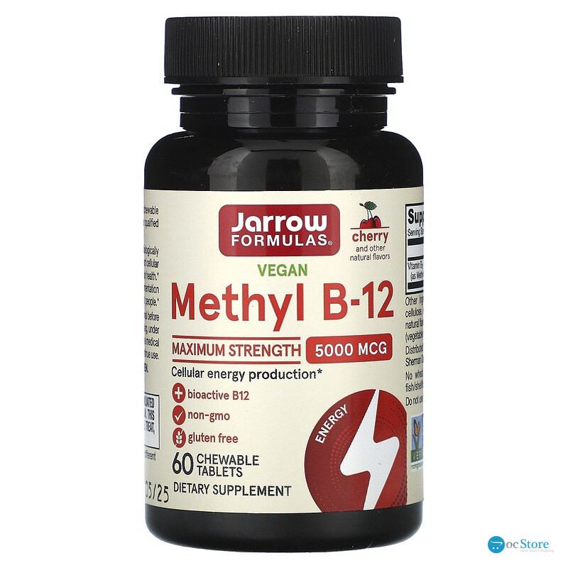 Вітамін В12, Methyl B-12, Jarrow Formulas, максимальна сила, 5000 мкг, 60 жувальних таблеток