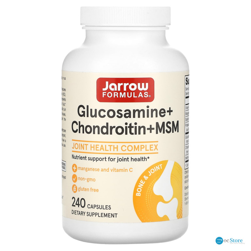 Глюкозамін, хондроїтин, МСМ, Glucosamine + Chondroitin + MSM, Jarrow Formulas, 240 капсул