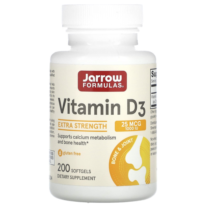 Вітамін D3, холекальциферол, Vitamin D3, Jarrow Formulas, 1000 МО, 200 гелевих капсул