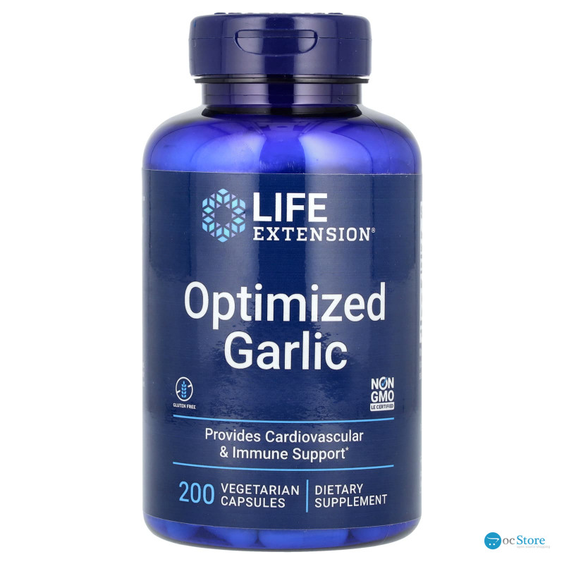 Часник оптимізований, Optimized Garlic, Life Extension, 200 вегетаріанських капсул (600 мг на капсулу)