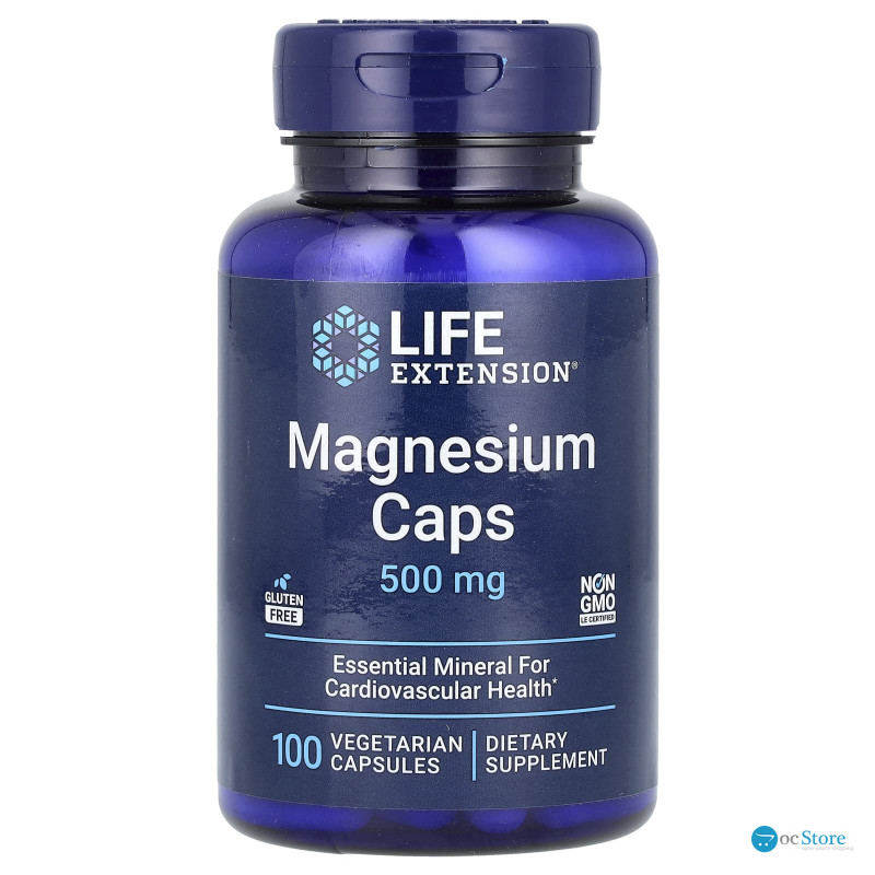 Магній, Magnesium Caps, Life Extension, здоров'я серцево-судинної системи, 500 мг, 100 вегетаріанських капсул