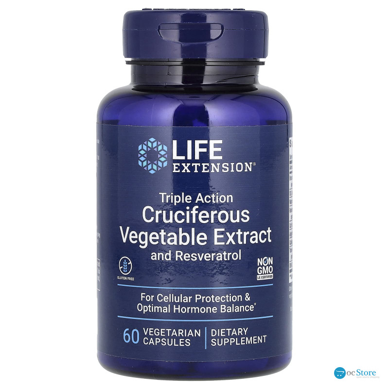 Екстракт хрестоцвітих овочів з ресвератролом, Triple Action Cruciferous Vegetable Extract with Resveratrol, Life Extension, 60 капсул
