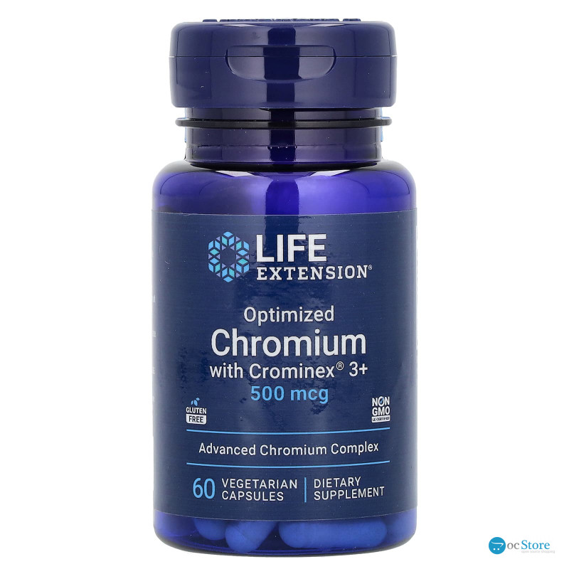 Хром, Optimized Chromium with Crominex 3+, Life Extension, оптимізований, 500 мкг, 60 вегетаріанських капсул
