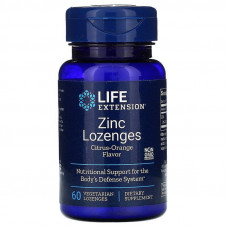 Оксид цинку, льодяники, Zinc, Life Extension, апельсиновий смак, 60 цукерок