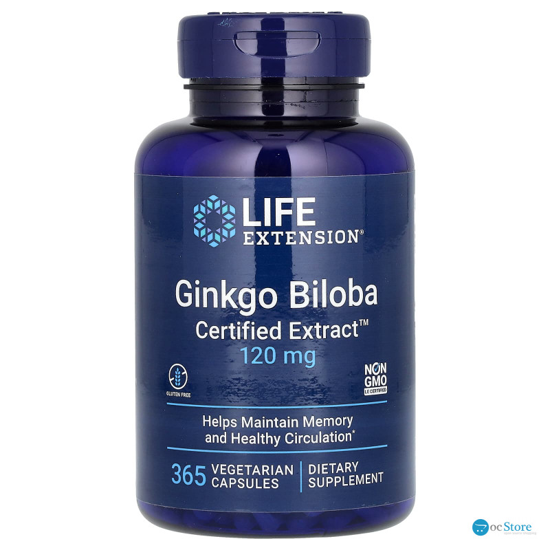 Гінкго Білоба, Ginkgo Biloba, Life Extension, сертифікований екстракт, 120 мг, 365 вегетаріанських капсул