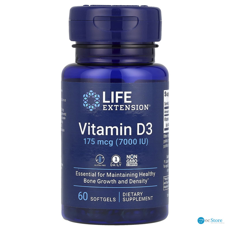 Вітамін D3, Vitamin D3, Life Extension, 175 мкг (7000 МО), 60 гелевих капсул