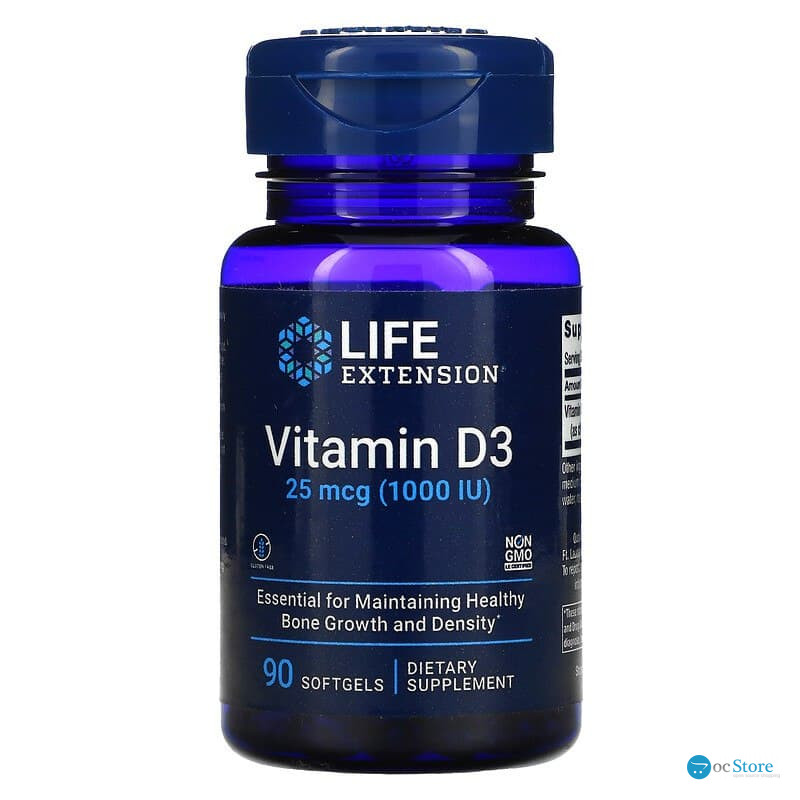 Вітамін D-3, Vitamin D3, Life Extension, 1000 МО, 90 гелевих капсул