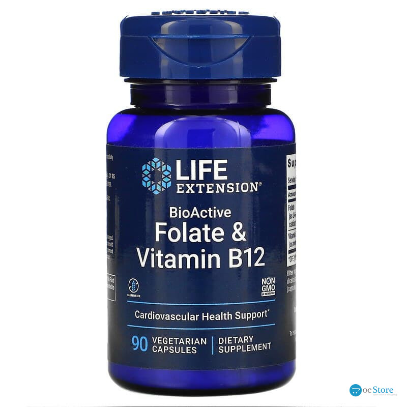 Фолієва кислота та вітамін В12, Folate & Vitamin B12, Life Extension, 90 капсул