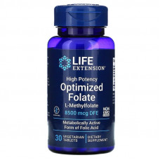 Фолат, Optimized Folate, Life Extensions, оптимізований, з високою ефективністю, 8500 мкг DFE, 30 таблеток