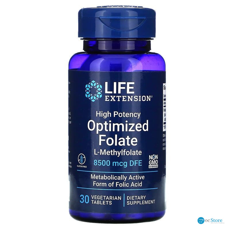 Фолат, Optimized Folate, Life Extensions, оптимізований, з високою ефективністю, 8500 мкг DFE, 30 таблеток