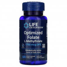 Фолат, Optimized Folate, Life Extensions, оптимізований, 1700 мкг DFE, 100  вегетаріанських таблеток