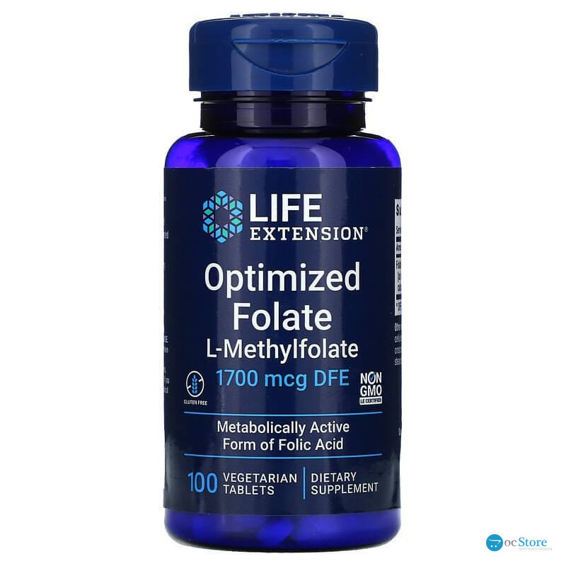 Фолат, Optimized Folate, Life Extensions, оптимізований, 1700 мкг DFE, 100  вегетаріанських таблеток