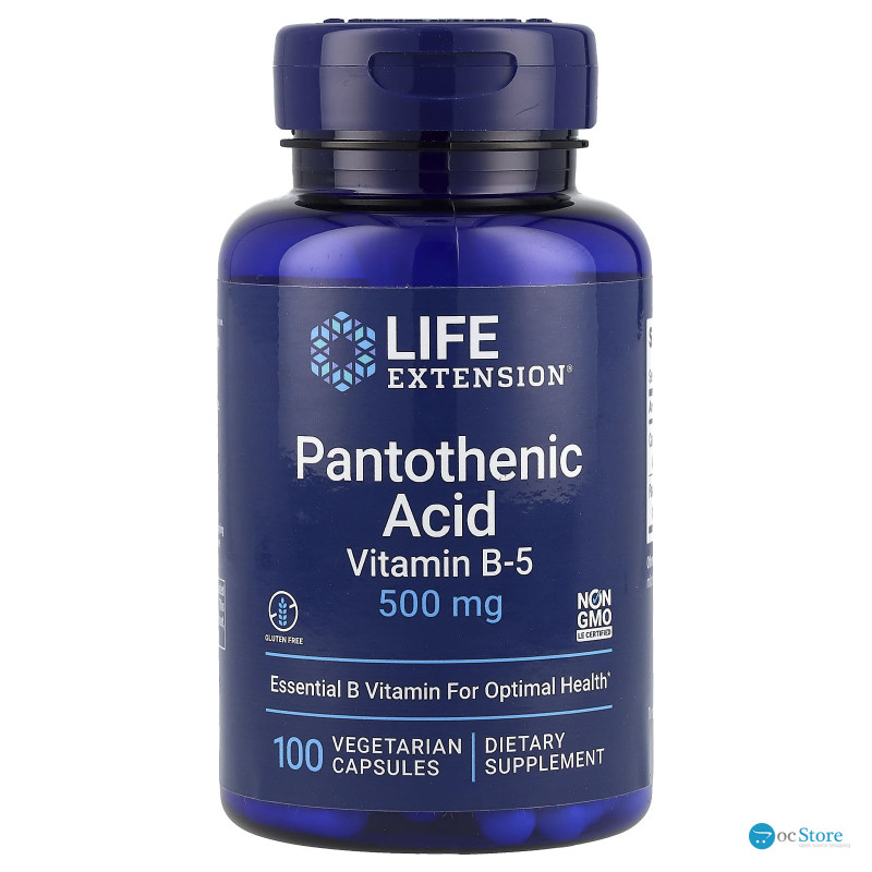 Пантотенова кислота (вітамін В-5), Pantothenic Acid, Life Extension, 500 мг, 100 вегетаріанських капсул