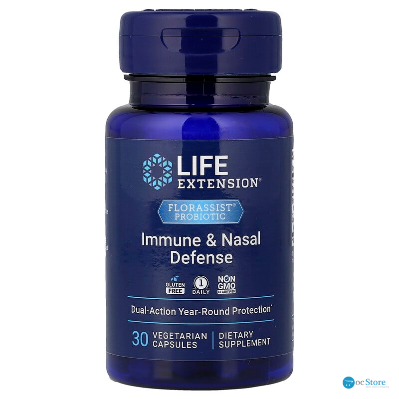 Пробіотики при сезонній алергії, Florassist Probiotic Immune & Nasal Defense, Life Extension, захист імунітету та носа, 30 вегетаріанських капсул