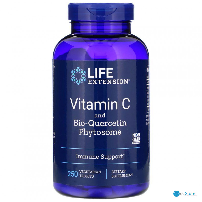 Вітамін С + біо-кверцетин, Vitamin C and Bio-Quercetin Phytosome, Life Extension, 250 вегетаріанських таблеток