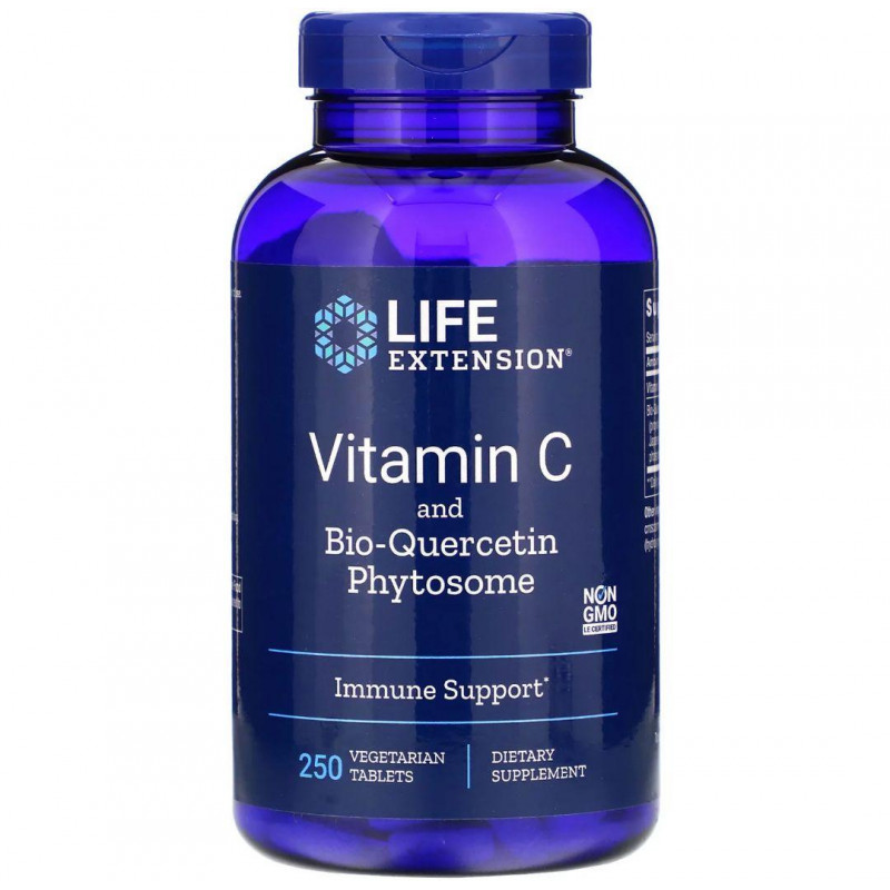 Вітамін С + біо-кверцетин, Vitamin C and Bio-Quercetin Phytosome, Life Extension, 250 вегетаріанських таблеток