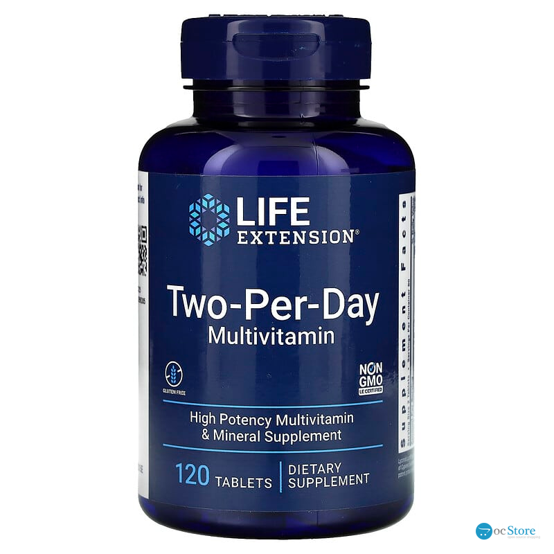 Мультивітаміни, Two-Per-Day Multivitamin, Life Extension, по 2 на день, 120 таблеток