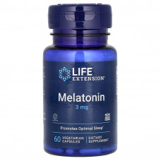 Мелатонін, Melatonin, Life Extension, 3 мг, 60 вегетаріанських капсул