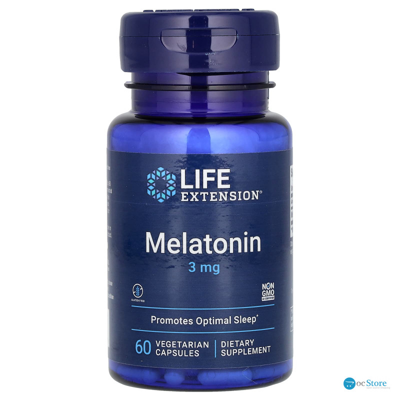 Мелатонін, Melatonin, Life Extension, 3 мг, 60 вегетаріанських капсул