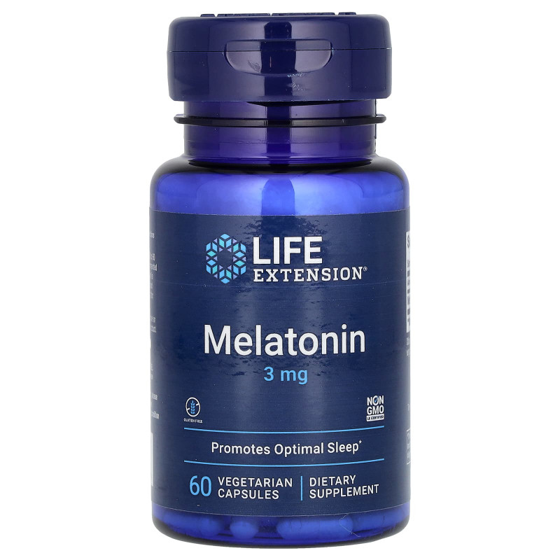 Мелатонін, Melatonin, Life Extension, 3 мг, 60 вегетаріанських капсул
