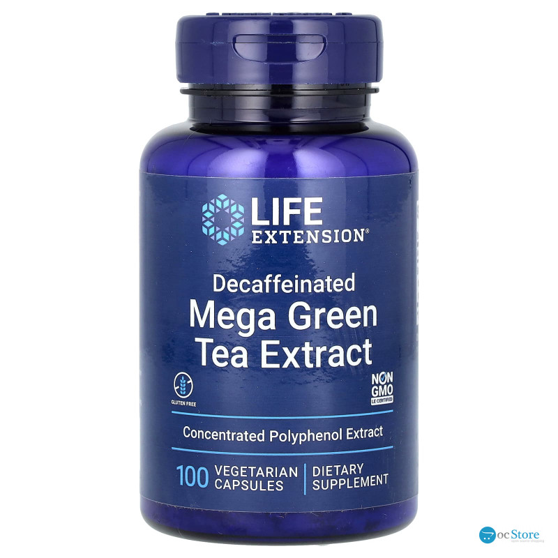 Зелений чай мега екстракт, Mega Green Tea Extract, Life Extension, без кофеїну, 100 вегетаріанських капсул (725 мг на капсулу)