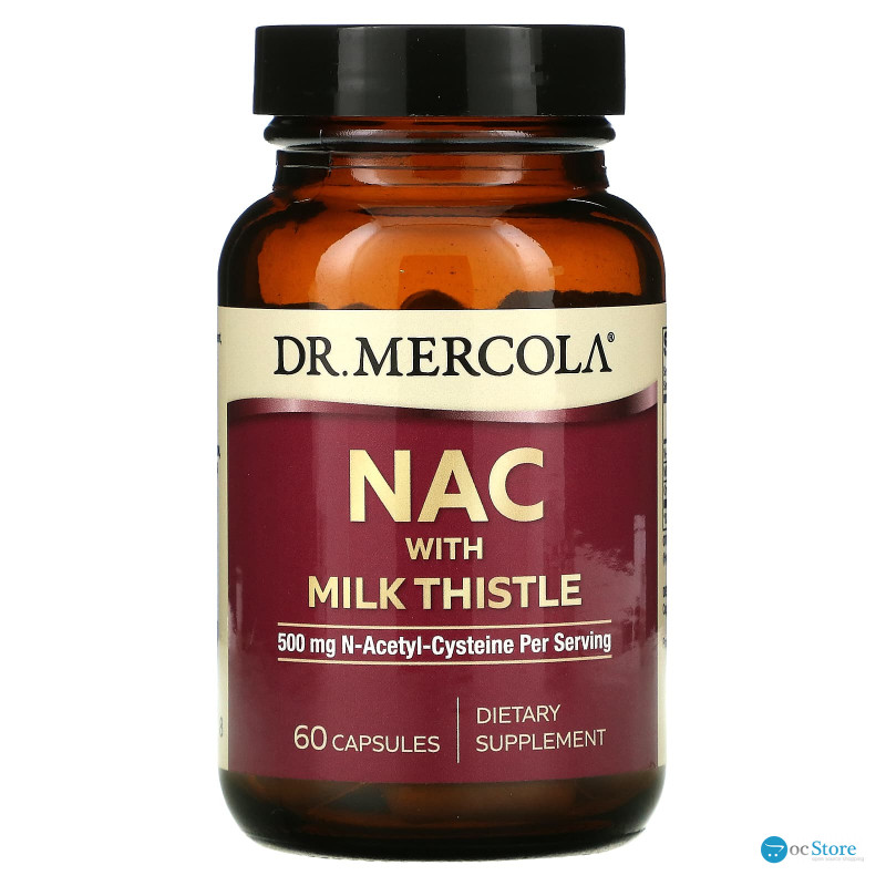 N-ацетилцистеїн з розторопшою, NAC with Milk Thistle, Dr. Mercola, 500 мг, 60 капсул