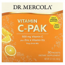 Вітамін С + цинк та вітамін D3, Vitamin C-PAK with Quercetin, Dr. Mercola, зі смаком апельсина, 500 мг, 30 пакетиків (4.84 г кожний)