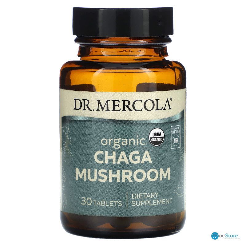 Гриб Чага, Chaga Mushroom, Dr. Mercola, органічний, 30 пігулок