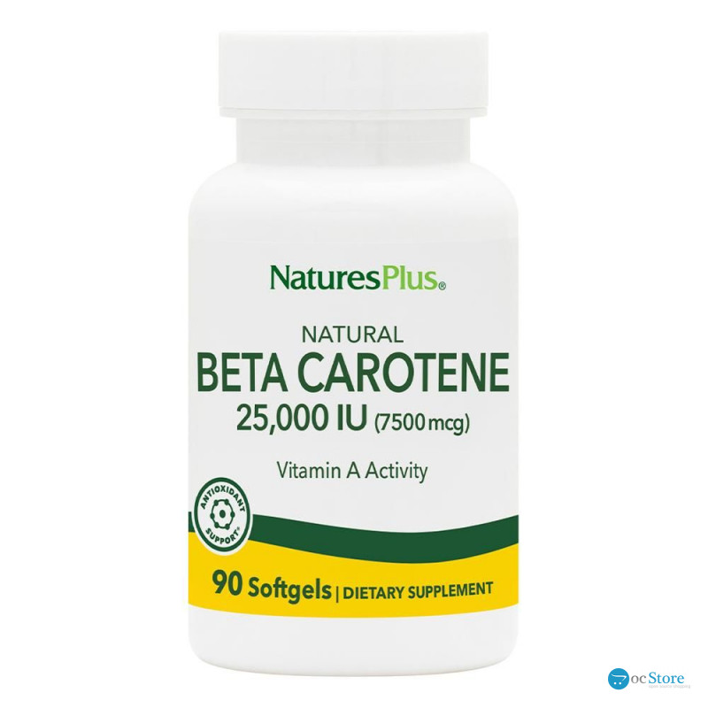 Бета-каротин натуральний, Natural Beta Carotene, Nature's Plus, 25000 МО (7500 мкг), 90 гелевих капсул