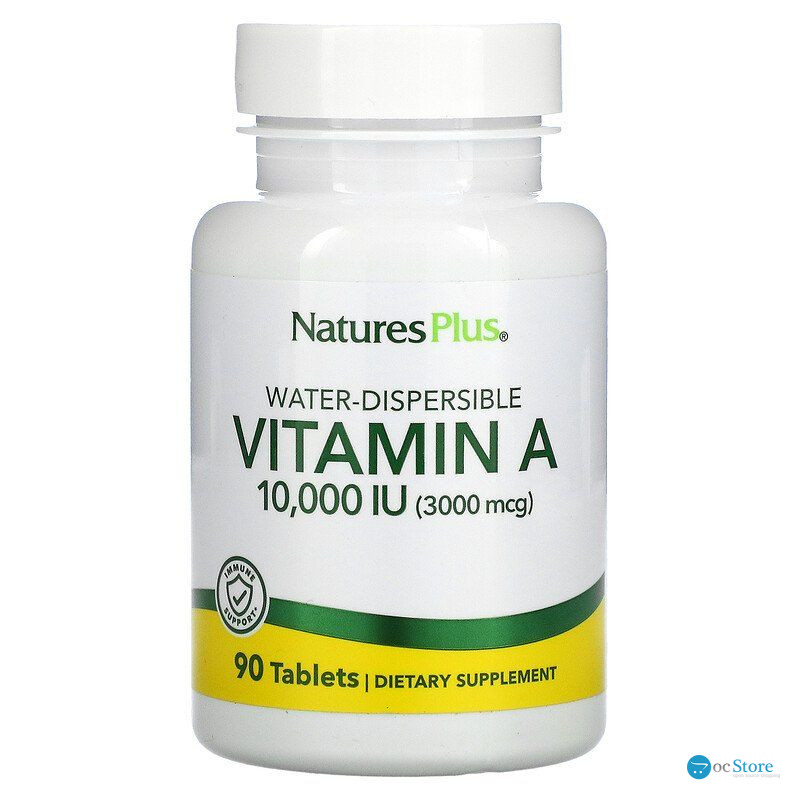 Вітамін А, Vitamin A, Nature's Plus, водорозчинний, 10000 МО (3000 мкг), 90 таблеток