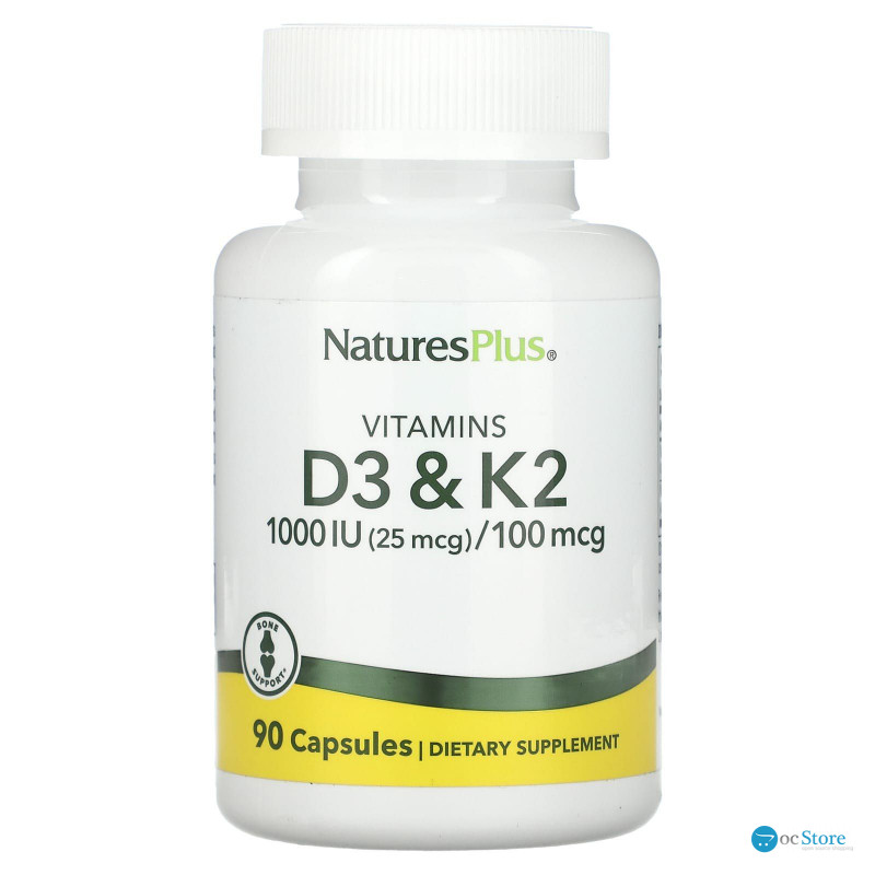 Вітамін D3 та К2, Vitamin D3 & K2, Nature's Plus, 1000 МО/100 мкг, 90 капсул