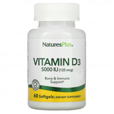 Вітамін D3, Vitamin D3, Nature's Plus, 125 мкг (5000 МО), 60 гелевих капсул