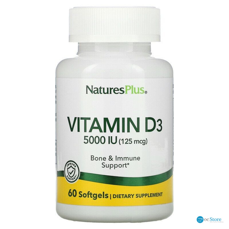 Вітамін D3, Vitamin D3, Nature's Plus, 125 мкг (5000 МО), 60 гелевих капсул