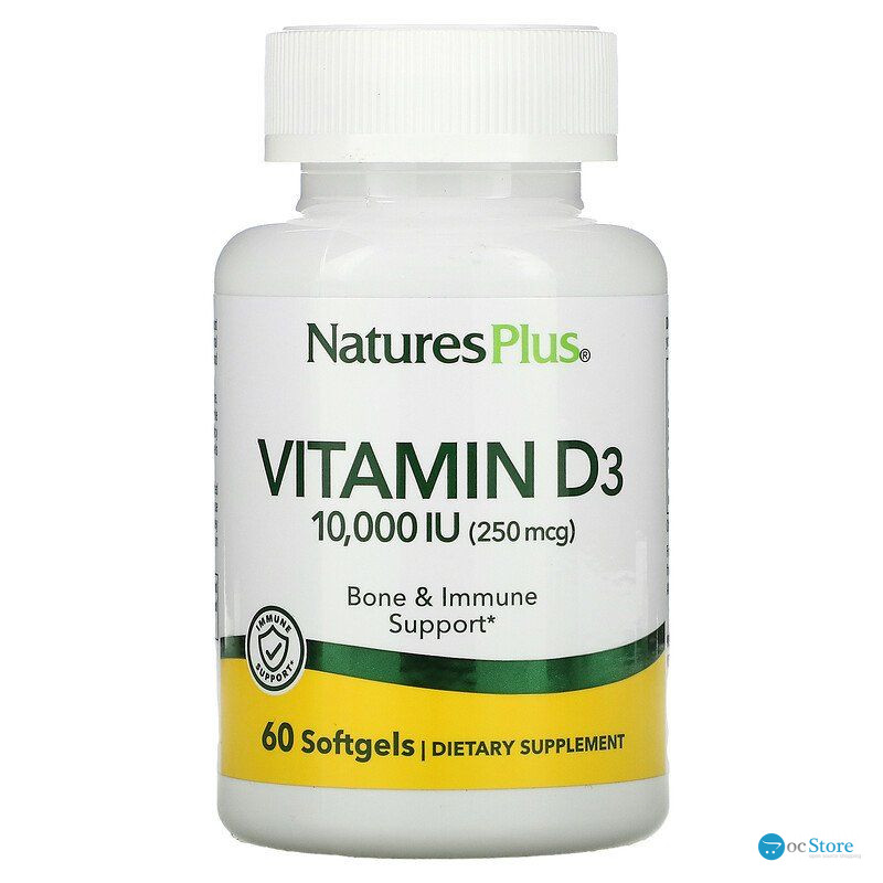 Вітамін D3, Vitamin D3, Nature's Plus, 10 000 МО (250 мкг), 60 капсул