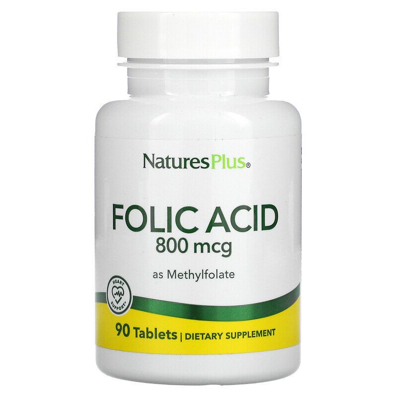 Фолієва кислота (метилфолат), Folic Acid, Nature's Plus, 800 мкг, 90 таблеток