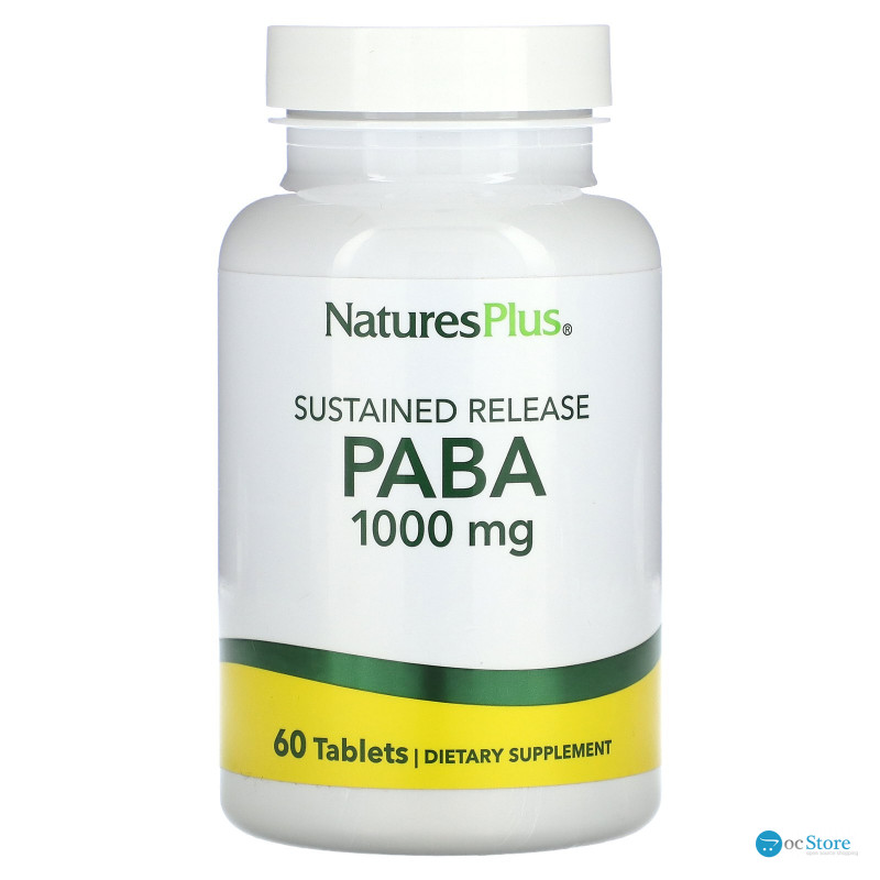 ПАБК, PABA, NaturesPlus, уповільненого вивільнення, 1000 мг, 60 таблеток