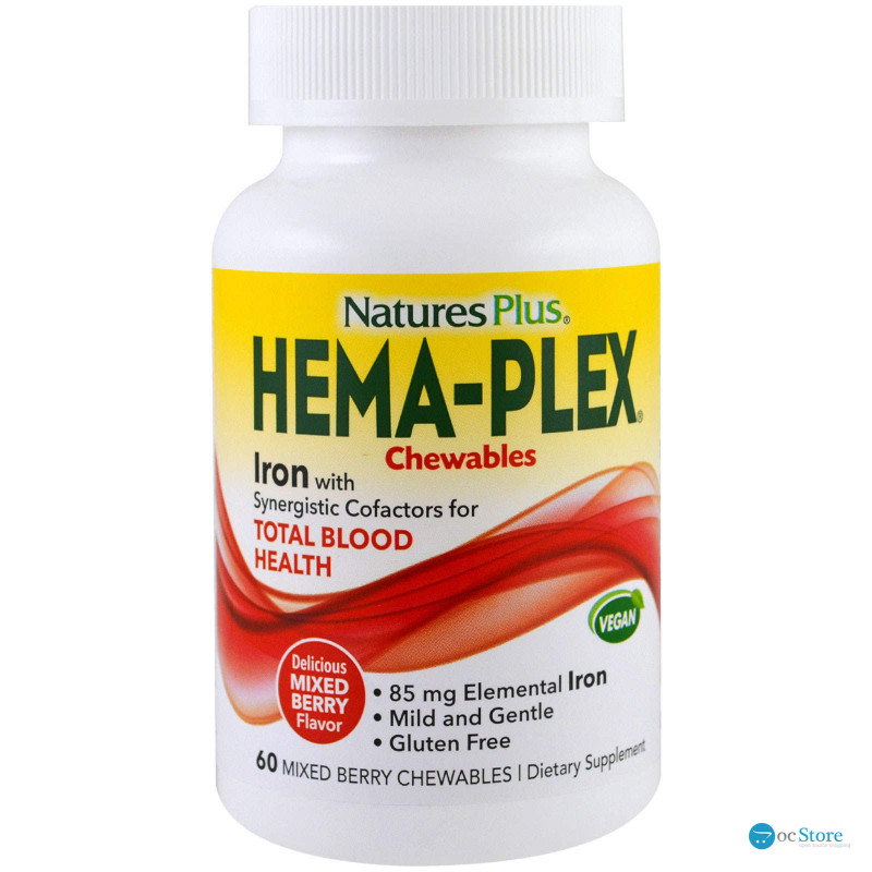 Вітамінно-мінеральний комплекс з ягідним смаком, Hema-Plex, Nature's Plus, суміш ягід, 60 жувальних таблеток