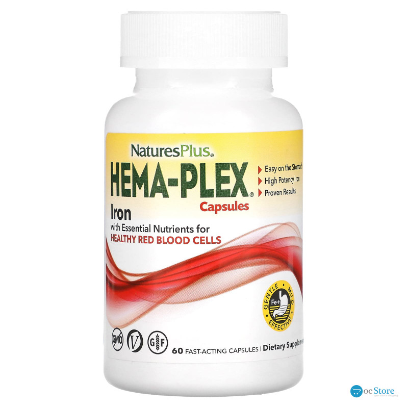 Комплекс вітамінів і мінералів, Hema-Plex, Nature's Plus, 60 швидкодіючих вегетаріанських капсул