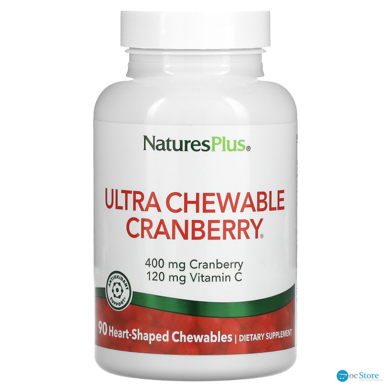 Журавлина з вітаміном C, Cranberry With Vitamin C, Nature's Plus, журавлина та полуниця, 90 жувальних таблеток