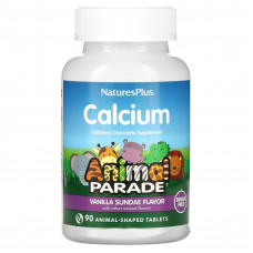Кальцій для дітей, Calcium Children's Chewable, Nature's Plus, Animal Parade, ваніль, без цукру, 90 жувальних таблеток у формі тварин