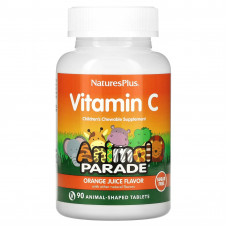 Вітамін С жувальний, Vitamin C, Nature's Plus, Animal Parade, апельсиновий смак, без цукру, 90 таблеток у формі тварин