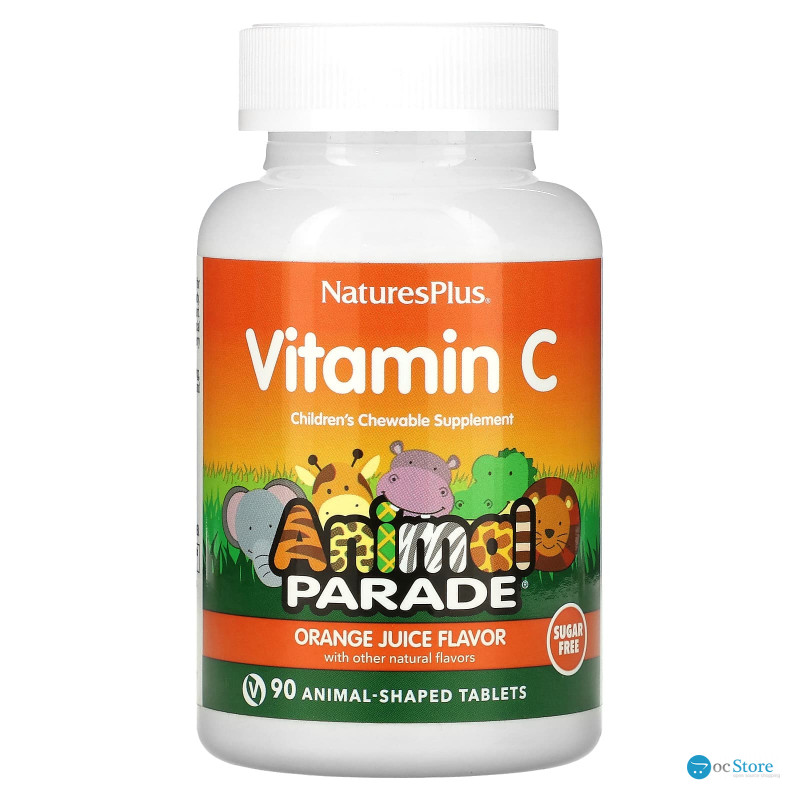 Вітамін С жувальний, Vitamin C, Nature's Plus, Animal Parade, апельсиновий смак, без цукру, 90 таблеток у формі тварин