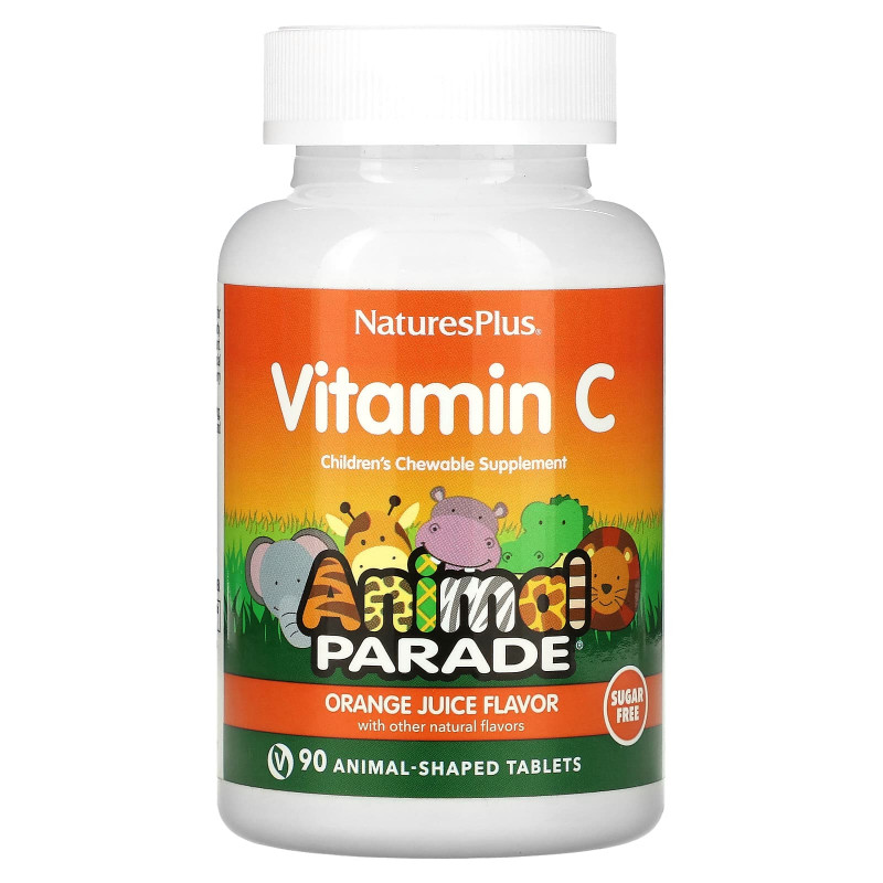 Вітамін С жувальний, Vitamin C, Nature's Plus, Animal Parade, апельсиновий смак, без цукру, 90 таблеток у формі тварин