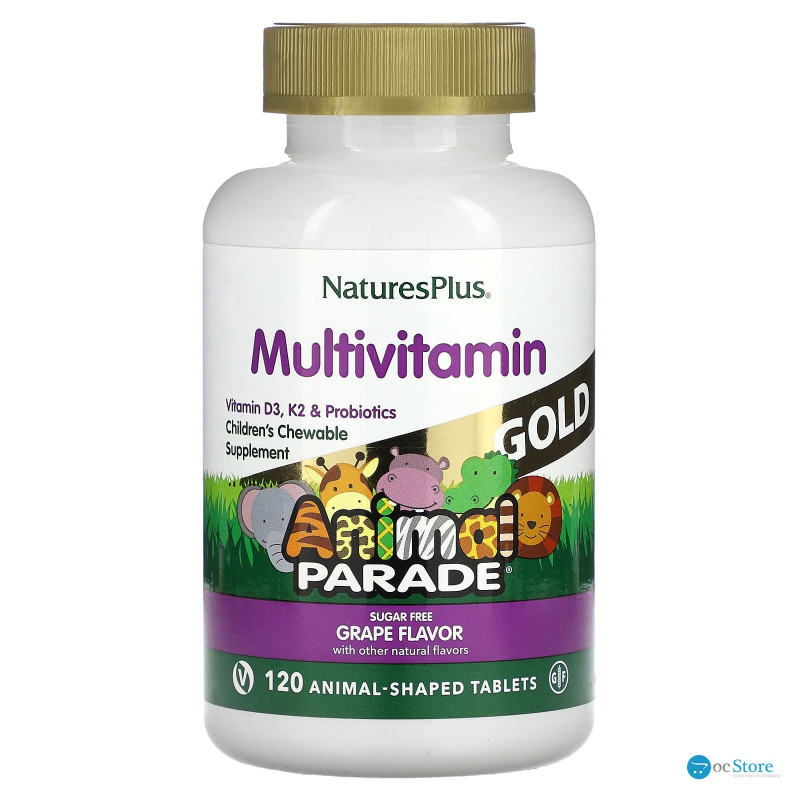 Вітаміни для дітей, Children's Chewable Multi-Vitamin, Nature's Plus, Animal Parade, смак винограду, 120 таблеток у формі тварин
