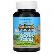 Пробіотики, Tooth Fairy Probiotic, Nature's Plus, Animal Parade, для дітей, вітамін D3 та кальцій, смак ванілі, 90 таблеток у формі тварин