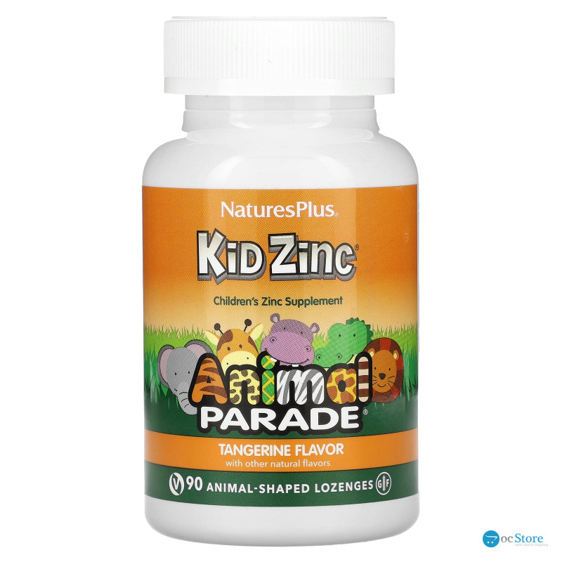 Цинк для дітей, Kid Zinc, Nature's Plus, Animal Parade, смак мандарина, 90 льодяників